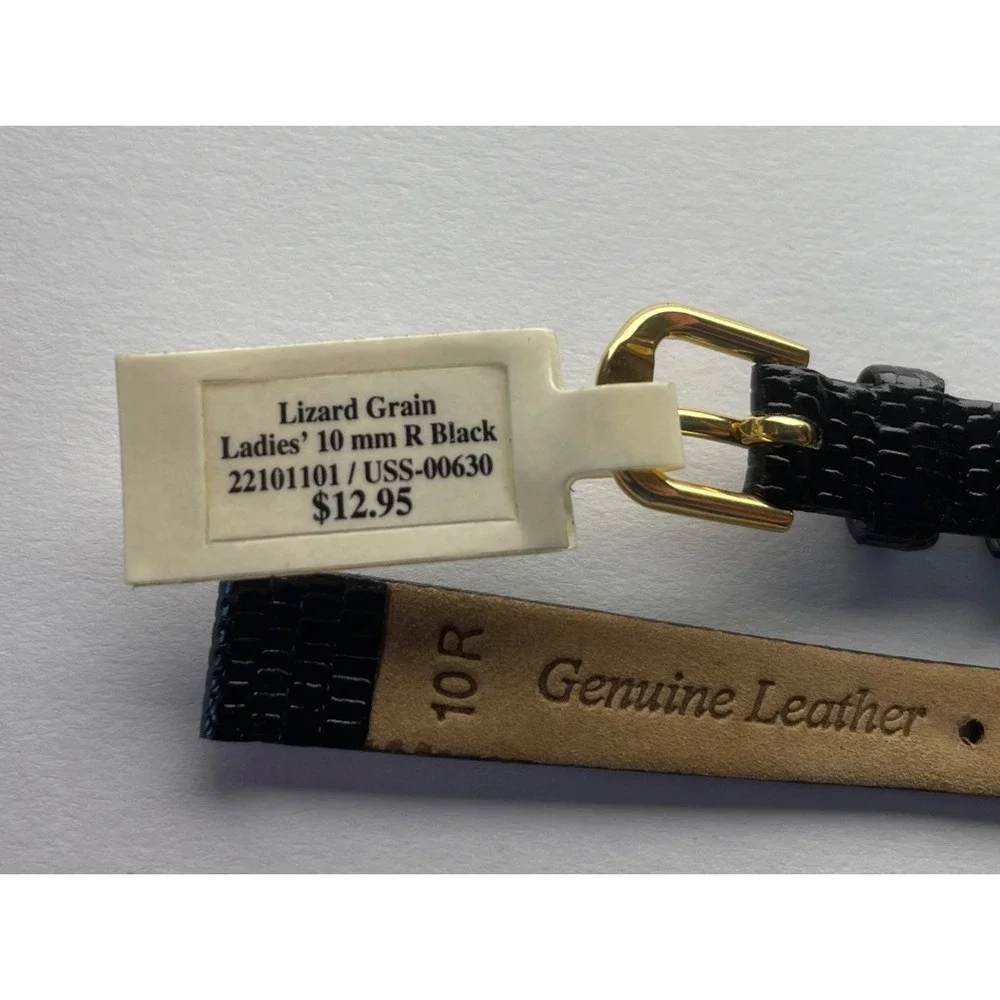 Stuller 10mm‎ Black Lizard Grain Genuine Leather Ladies Watch Band